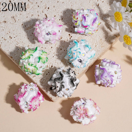 20MM - Clay Beads with Nine-Tailed Fox and AB Rhinestones, Various Colors, Random Mix