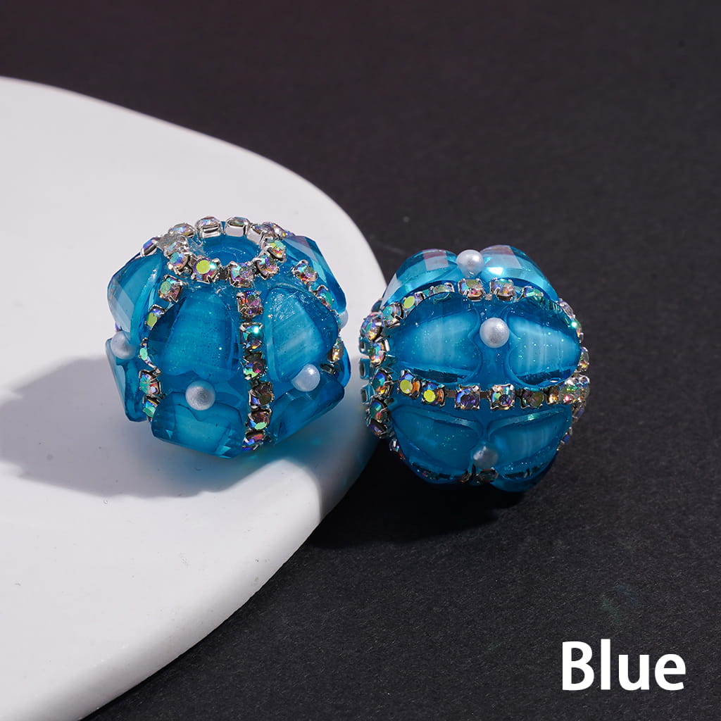 Handcrafted Acrylic Beads with Heart and AB Rhinestone Chains, White Pearls, Fluorescence Colors, 20MM
