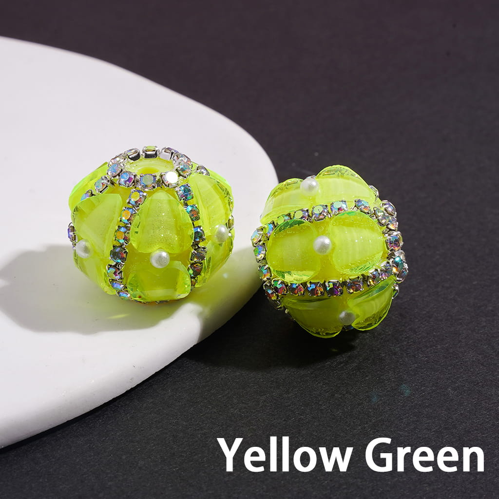 Handcrafted Acrylic Beads with Heart and AB Rhinestone Chains, White Pearls, Fluorescence Colors, 20MM
