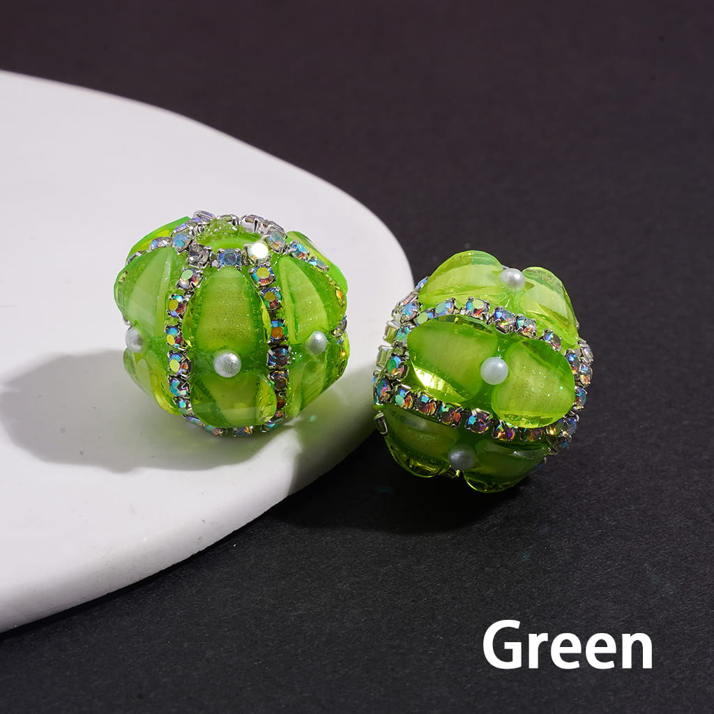 Handcrafted Acrylic Beads with Heart and AB Rhinestone Chains, White Pearls, Fluorescence Colors, 20MM