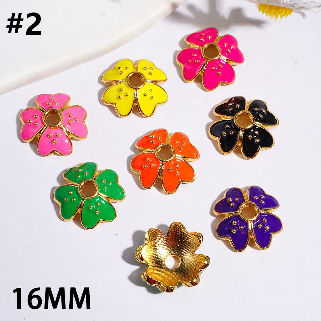 Alloy Bead Cages with Heart Shaped Four-Leaf Clover in Diverse Colors, Bead Cap, 16MM Silver & Gold Background (They Fit 14MM Beads)
