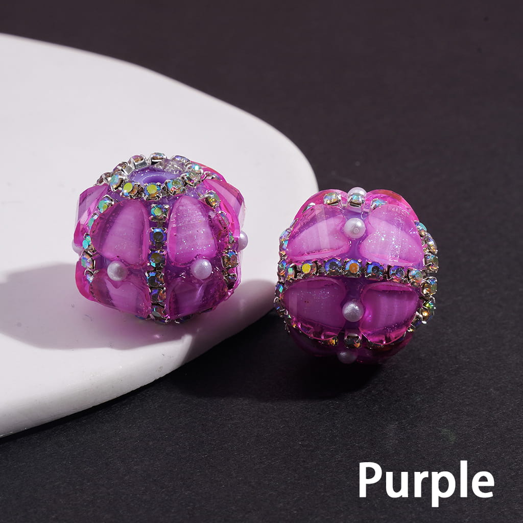 Handcrafted Acrylic Beads with Heart and AB Rhinestone Chains, White Pearls, Fluorescence Colors, 20MM