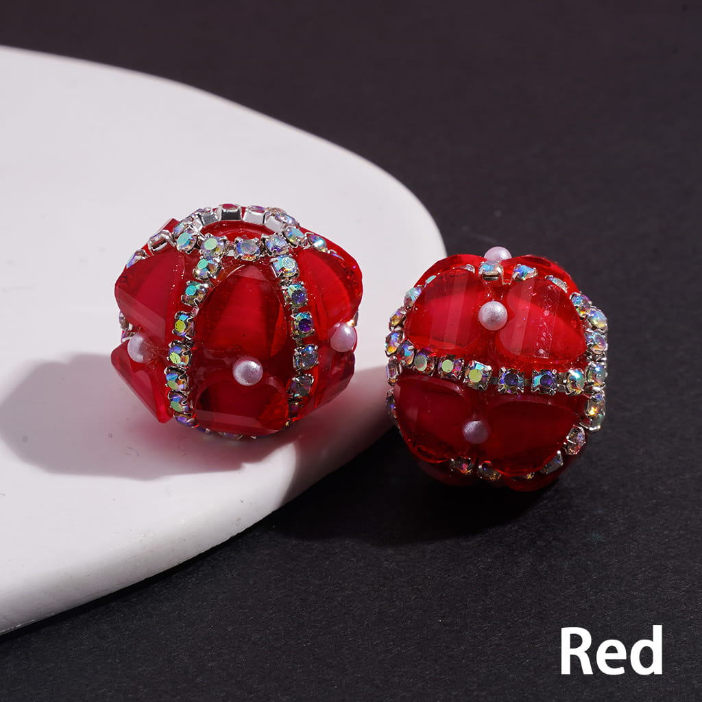 Handcrafted Acrylic Beads with Heart and AB Rhinestone Chains, White Pearls, Fluorescence Colors, 20MM