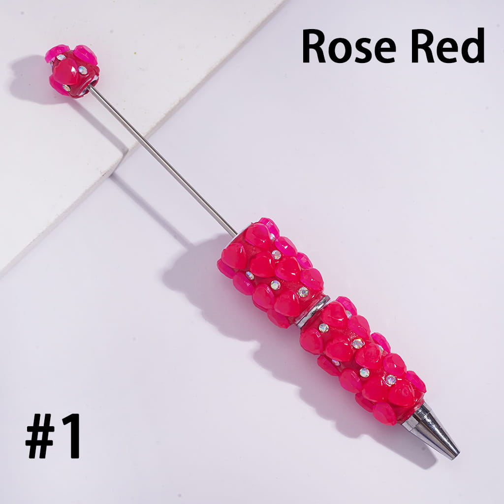 Beadable Clay Pens with Multi-Face Hearts and AB Rhinestones, Fluorescence Colors