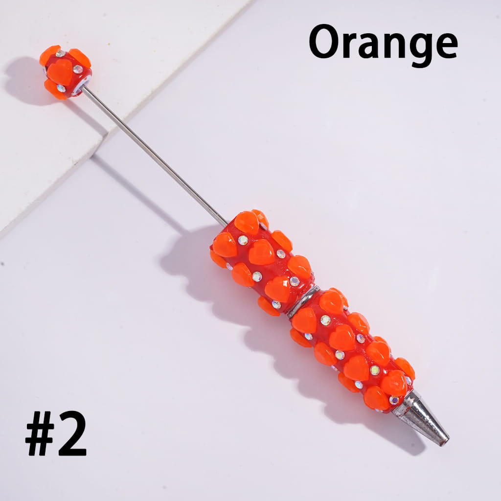 Beadable Clay Pens with Multi-Face Hearts and AB Rhinestones, Fluorescence Colors