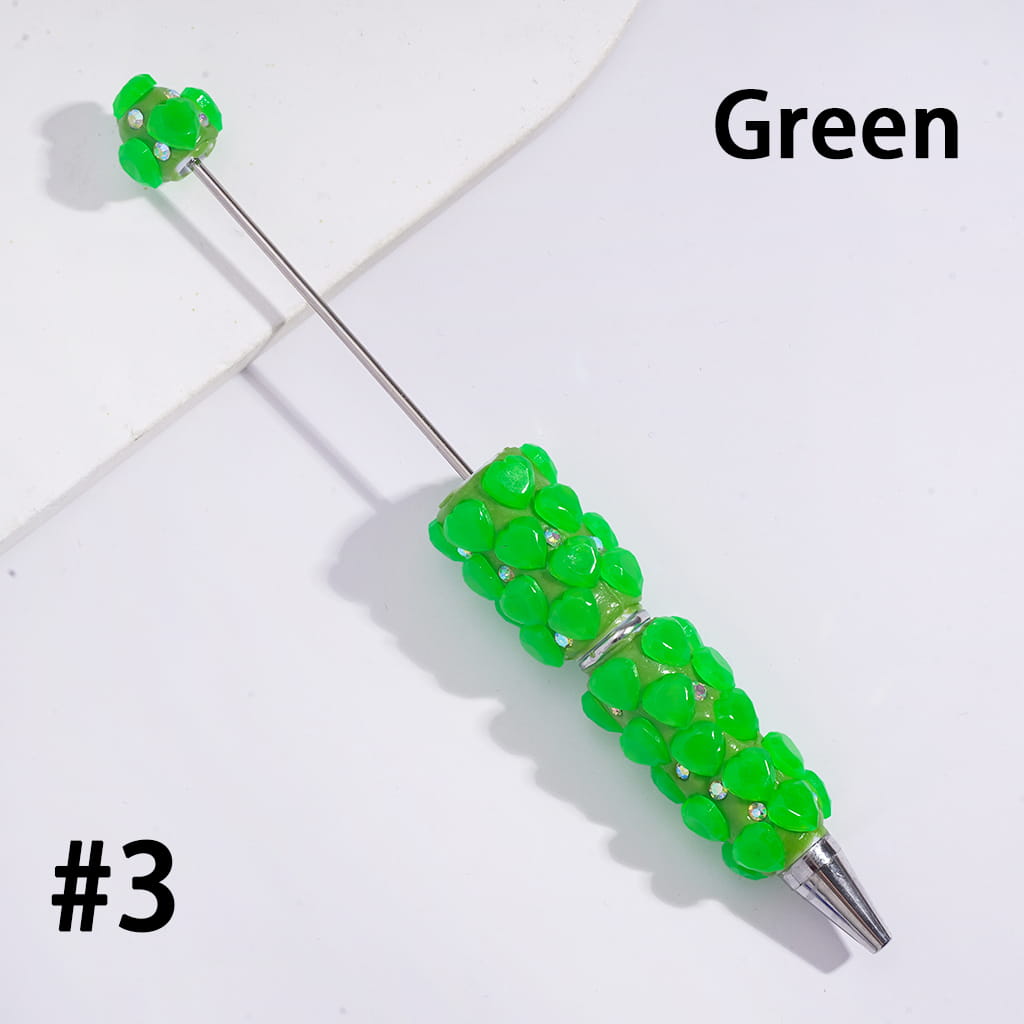 Beadable Clay Pens with Multi-Face Hearts and AB Rhinestones, Fluorescence Colors