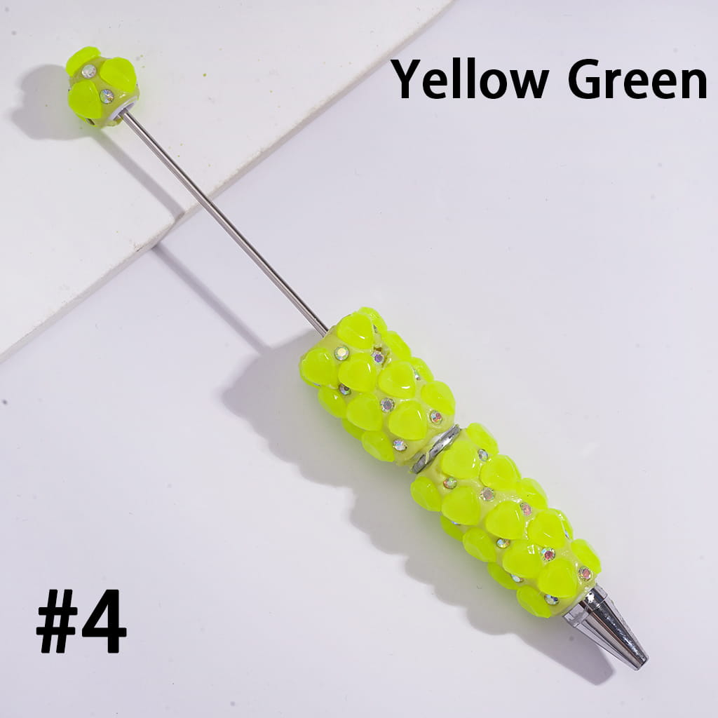Beadable Clay Pens with Multi-Face Hearts and AB Rhinestones, Fluorescence Colors