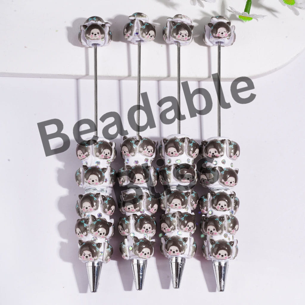 Beadable Clay Pens with Baby Girl Monkey Doll Character and AB Rhinestones