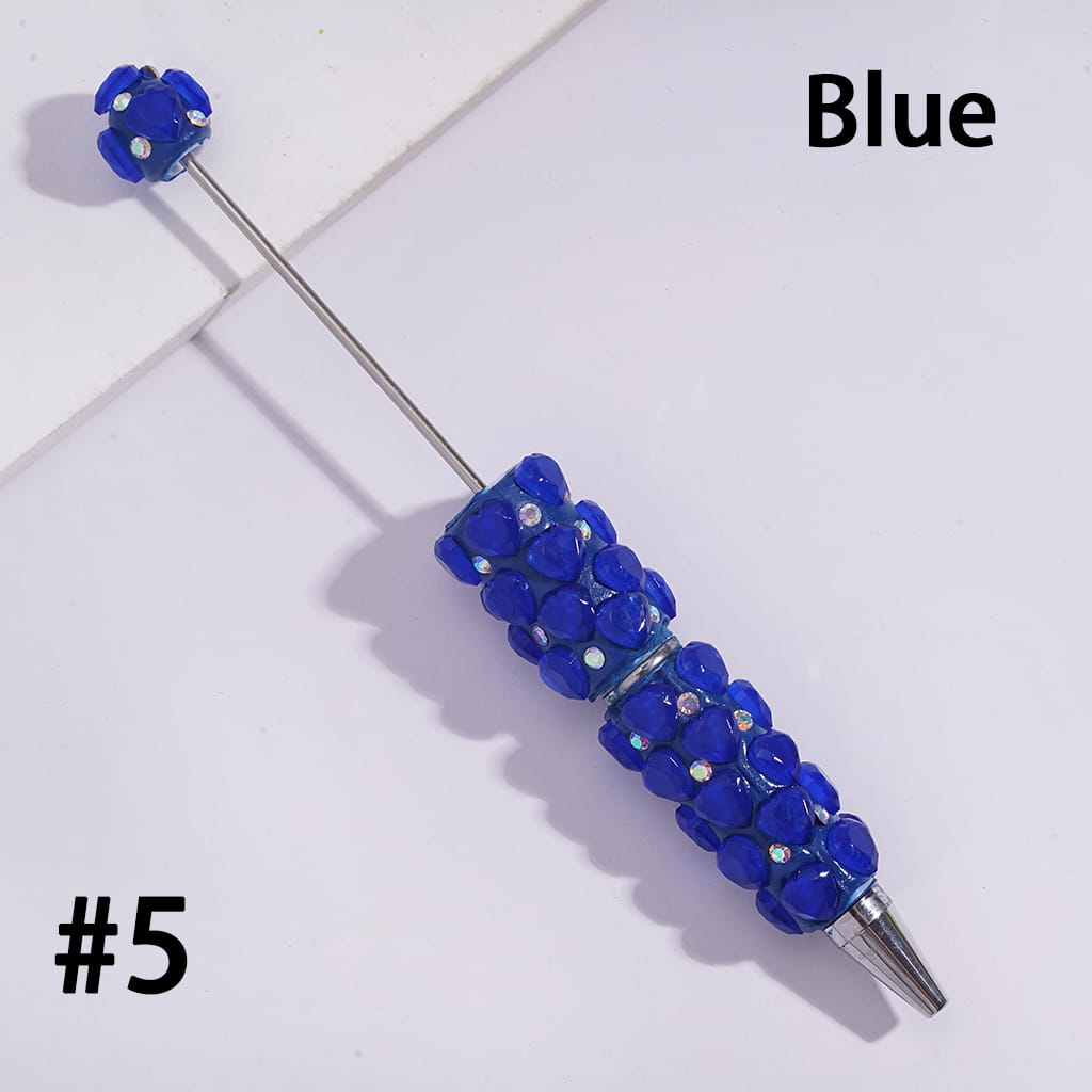 Beadable Clay Pens with Multi-Face Hearts and AB Rhinestones, Fluorescence Colors