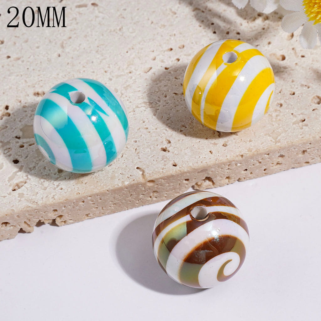 UV Coated Acrylic Beads for Bracelets with Spiral Stripes, 20MM Multi-Color Random Mix