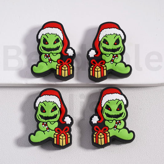 Silicone Focal Beads Green Oogi Boogi with Red Christmas Hat Gift Box Nightmar before Christmas