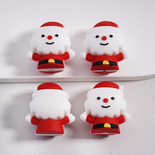 Silicone Focal Beads 3D Cute Father Christmas Sant Clau with Red Christmas Hat