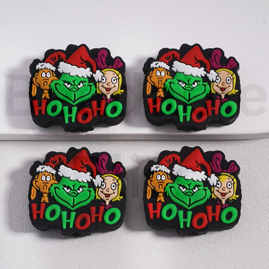 Silicone Focal Beads Grinc Cind Lo Who Ma with Christmas Hat Hohoho