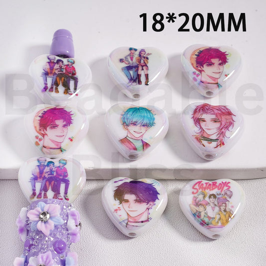 Acrylic Beads UV Coating Boy Group Sa Boys, Flat Heart Shape, 18*20MM， Random Mix