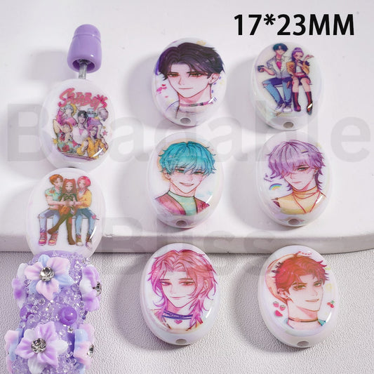 Acrylic Beads UV Coating Boy Group Sa Boys, Flat Oval Shape, 17*23MM, Random Mix