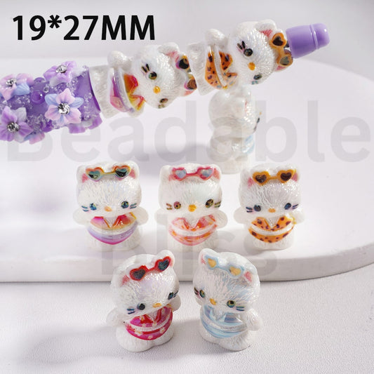 Acrylic Beads UV Coating Cute Hello Kitt in Swimming Suit with Sun Glasses, 19*27MM, Random Mix