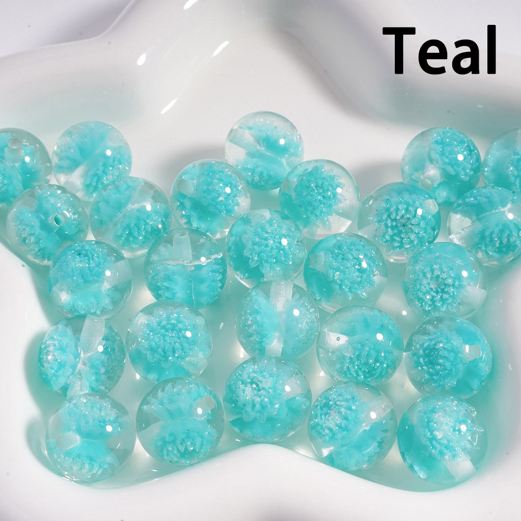 Acrylic Beads Luminous  Cute Glitter Multi-Color Daisy Flower Inside , Clear, 16MM