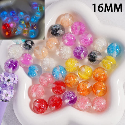 Acrylic Beads Luminous  Cute Glitter Multi-Color Daisy Flower Inside , Clear, 16MM