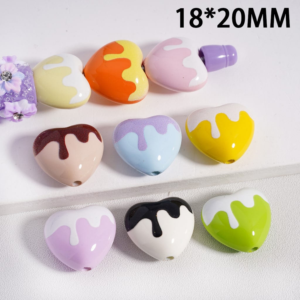 Acrylic Beads Cute Heart with Dripping Effect, Solid Color, 18*20MM, Random Mix