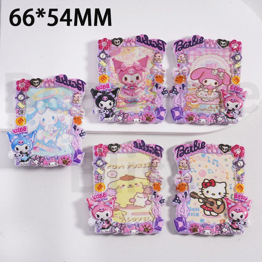 Acrylic Beads Cute Sanri Family & Barbi Series Hello Kitt Cinnamonrol My Melod Kurom Pom Pom Puri Photo Frame, 66*54MM, Random Mix