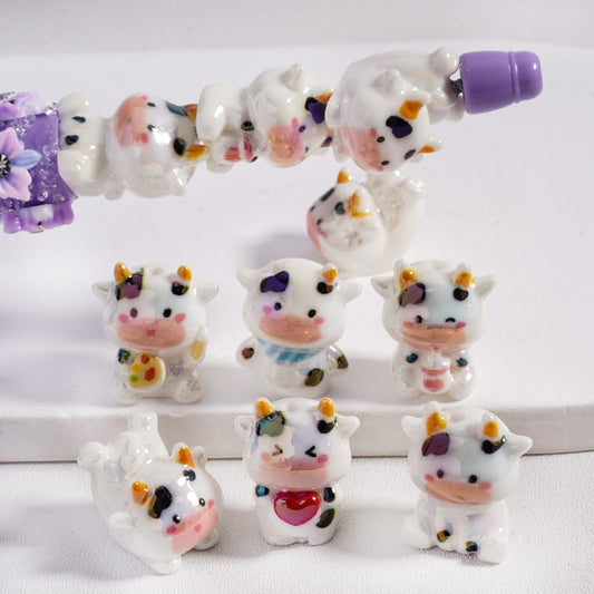 Acrylic Beads UV Coating Little Cute Cow, Random Mix