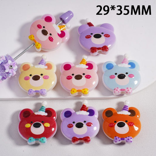 Acrylic Beads Cute Bear with Birthday Hat Cute Bowknot , 29*35MM, Random Mix