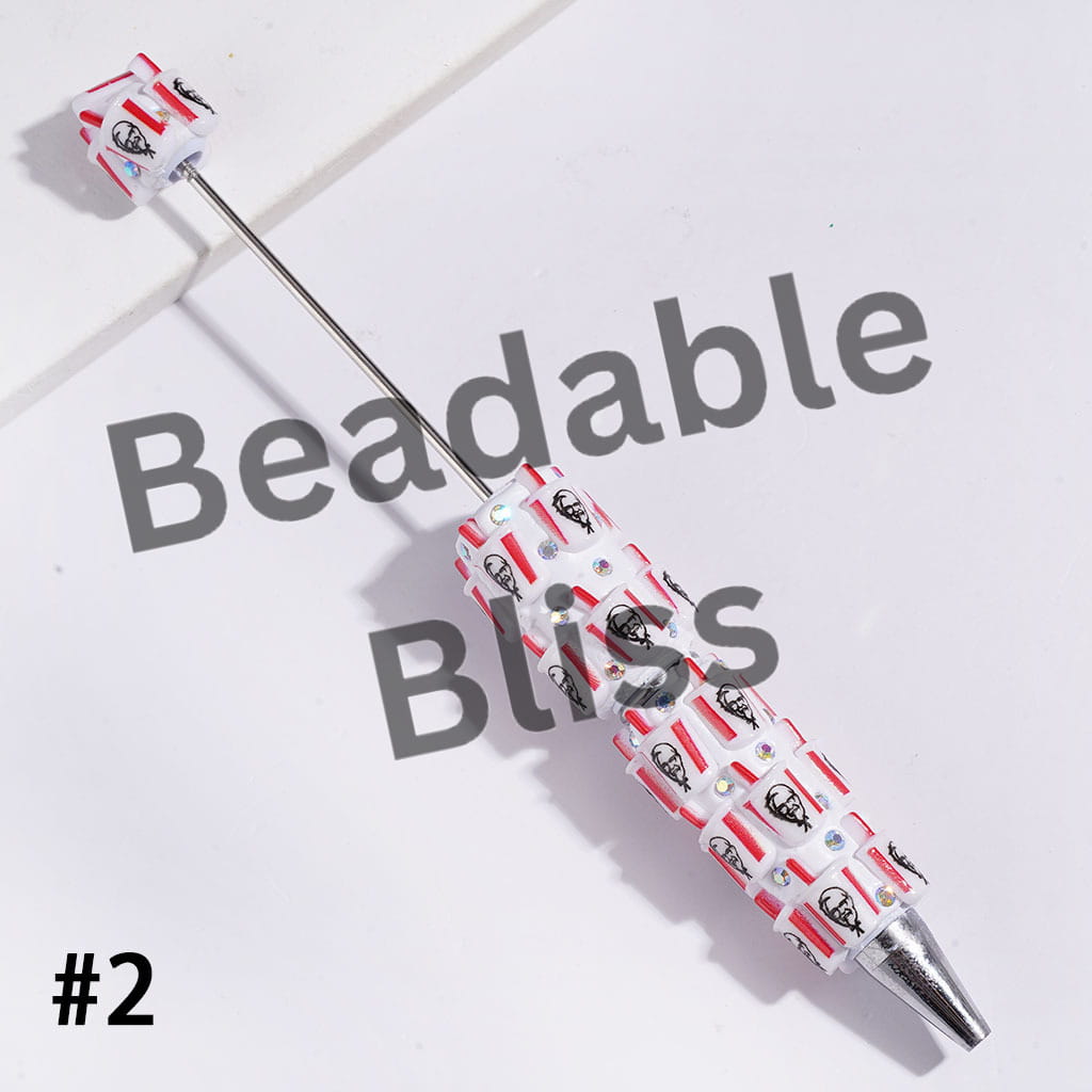 Beadable Clay Pens with French Fries Soda Cup Fast Food Series and AB Rhinestones