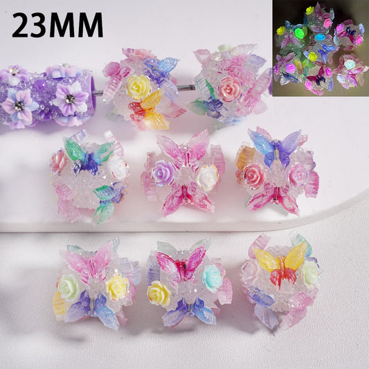 Sugar Acrylic Beads Luminous Cute Rose Flowers Butterflies, 23MM, Random Mix