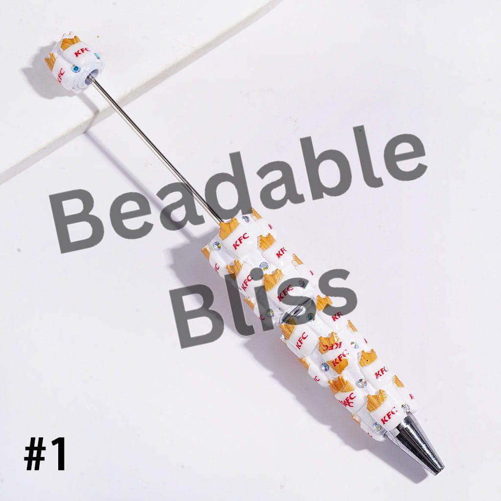 Beadable Clay Pens with French Fries Soda Cup Fast Food Series and AB Rhinestones