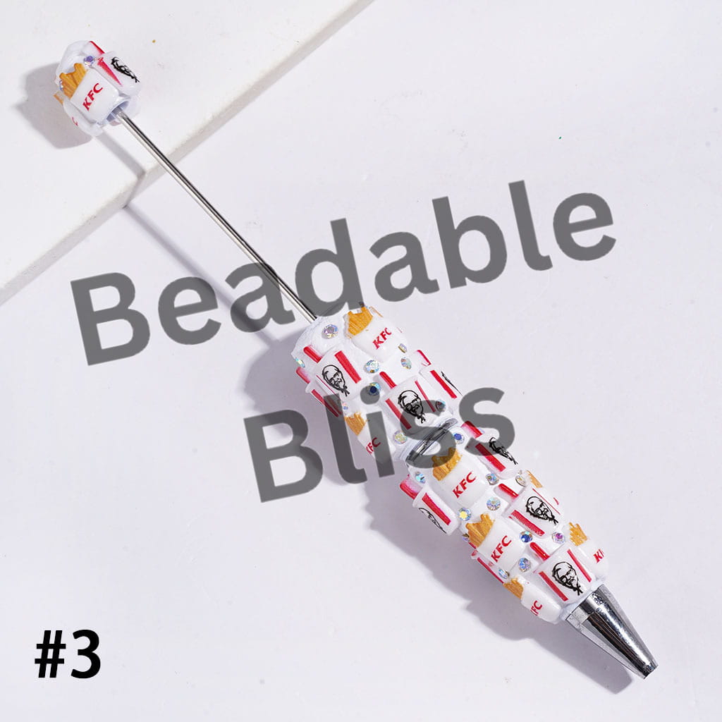 Beadable Clay Pens with French Fries Soda Cup Fast Food Series and AB Rhinestones