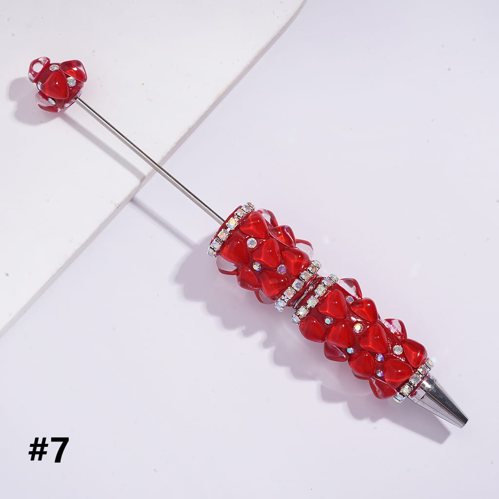 Beadable Clay Pens with Clear Hearts and AB Rhinestone Chains, Fluorescence Color