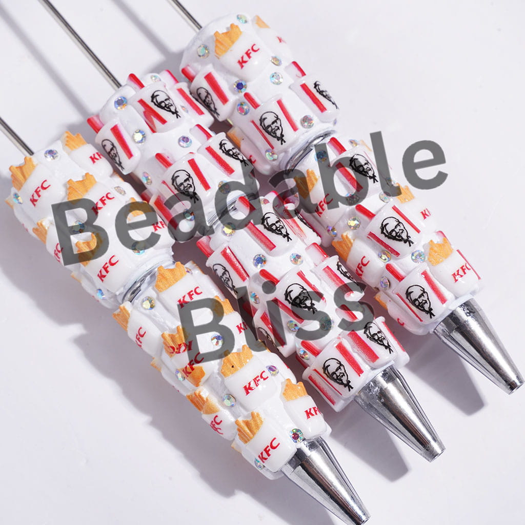 Beadable Clay Pens with French Fries Soda Cup Fast Food Series and AB Rhinestones