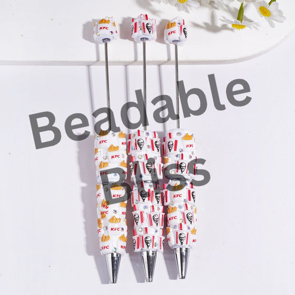 Beadable Clay Pens with French Fries Soda Cup Fast Food Series and AB Rhinestones