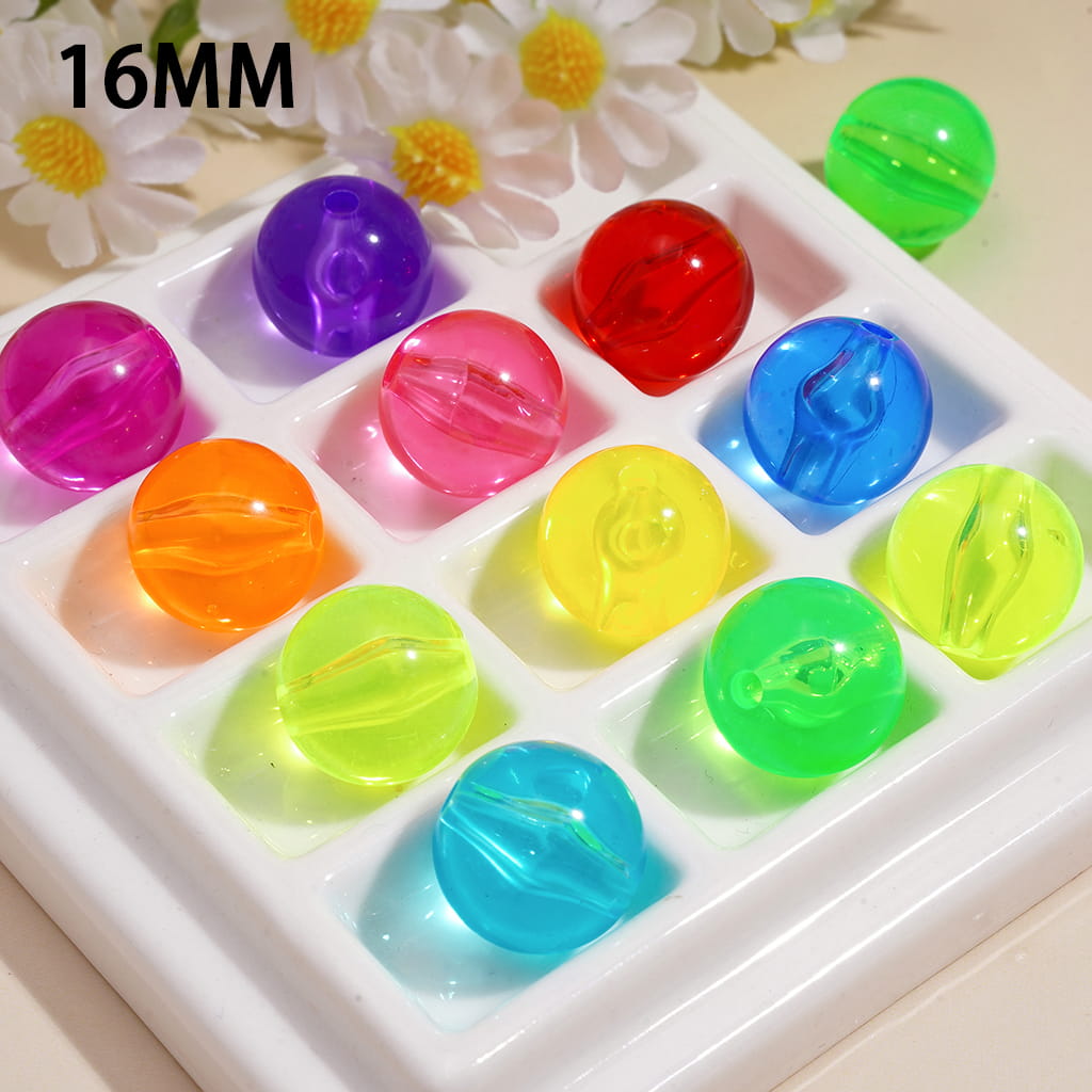 Acrylic Beads for Bracelets Round in Candy Colors, Transparent, 16MM, Random Mix