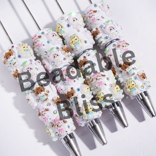 Beadable Clay Pens with Bird Dog Cat Animal Series and AB Rhinestones