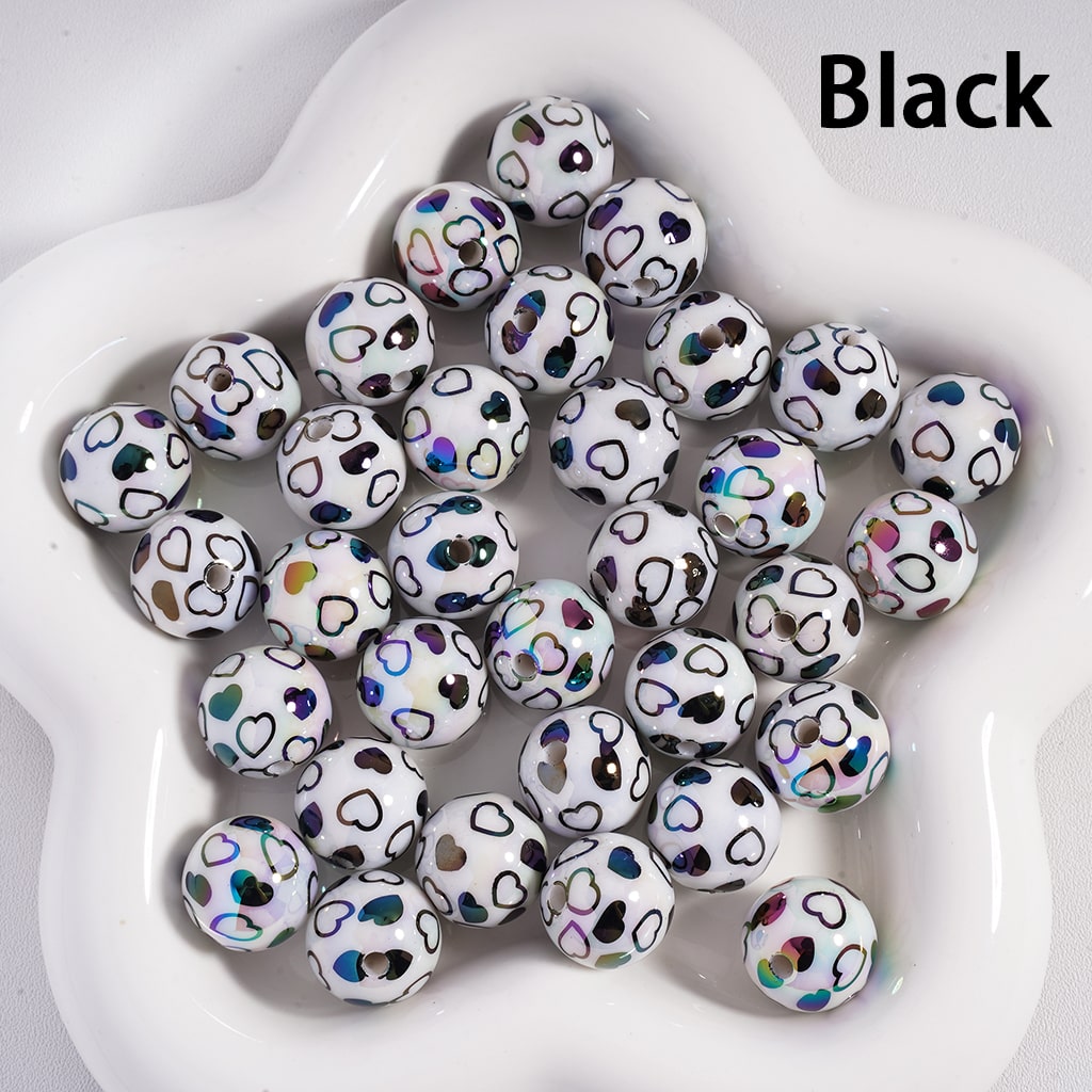 Acrylic Beads UV Coating Valentine's Day Series Mini Multi-Color Hearts, White, 16MM