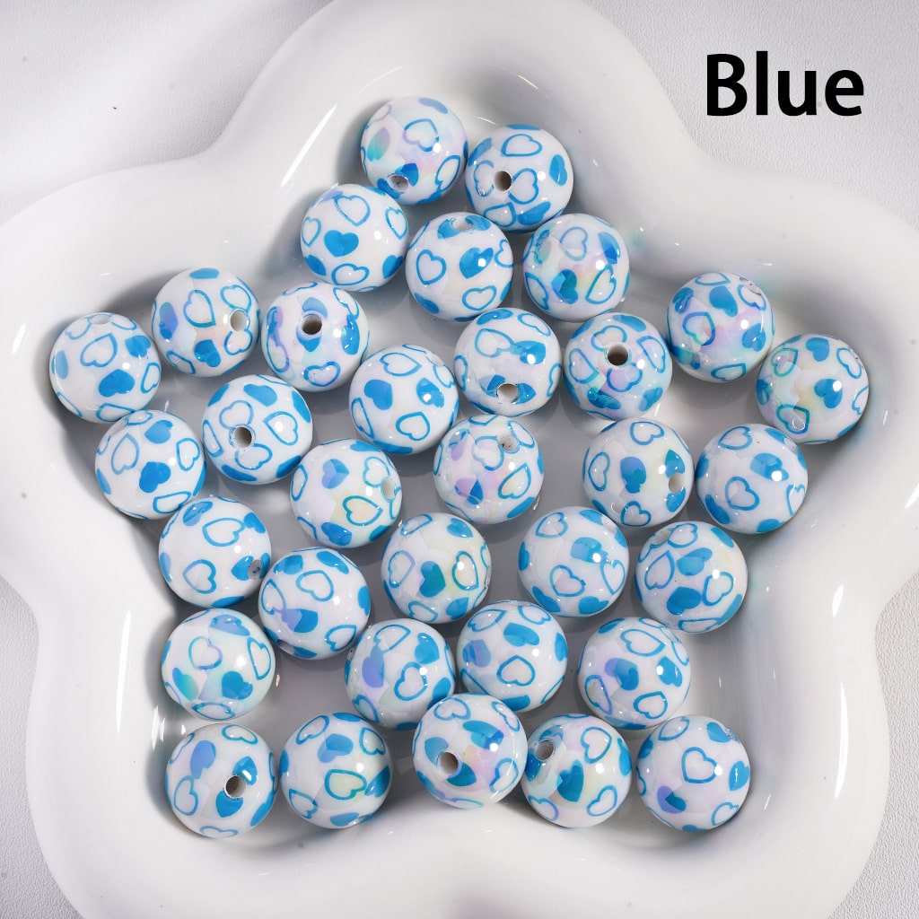 Acrylic Beads UV Coating Valentine's Day Series Mini Multi-Color Hearts, White, 16MM
