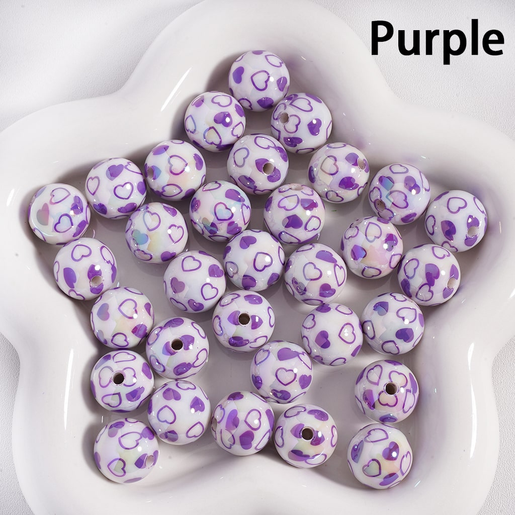 Acrylic Beads UV Coating Valentine's Day Series Mini Multi-Color Hearts, White, 16MM