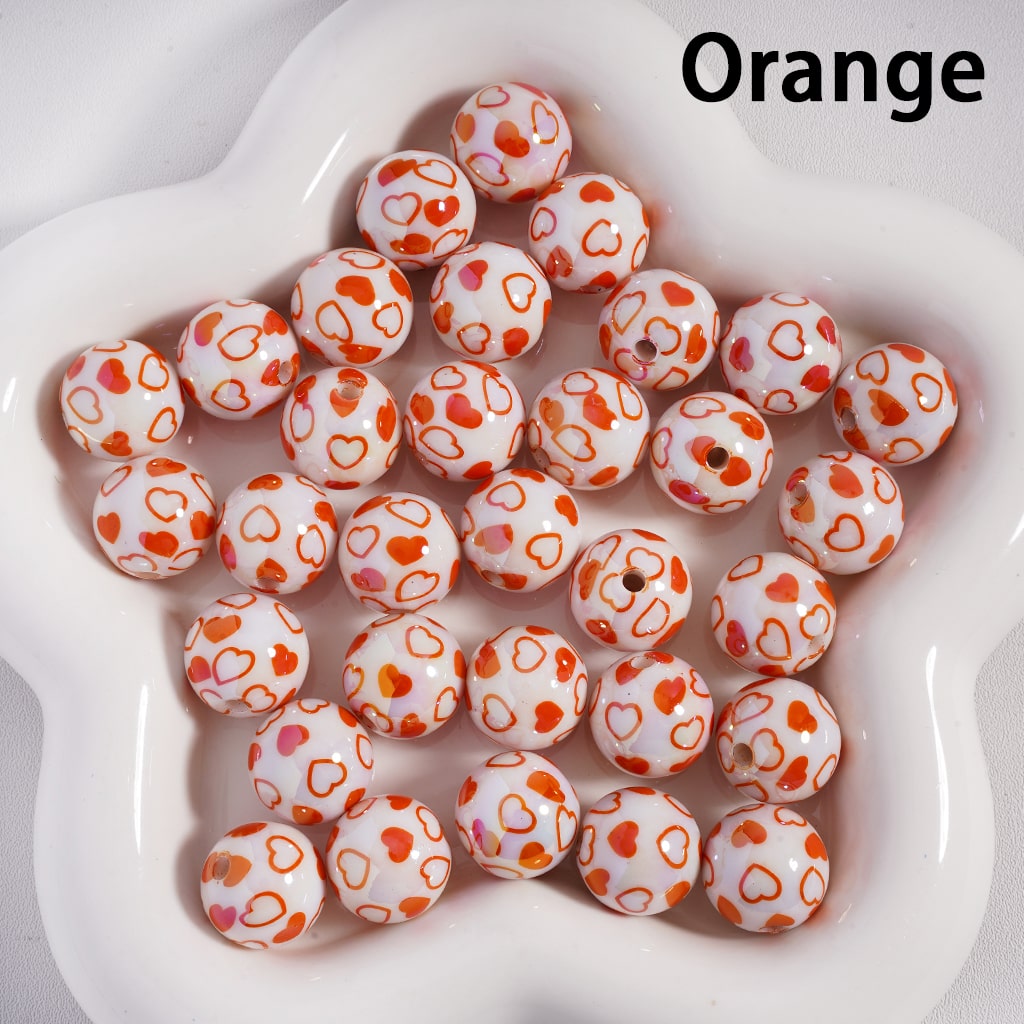 Acrylic Beads UV Coating Valentine's Day Series Mini Multi-Color Hearts, White, 16MM