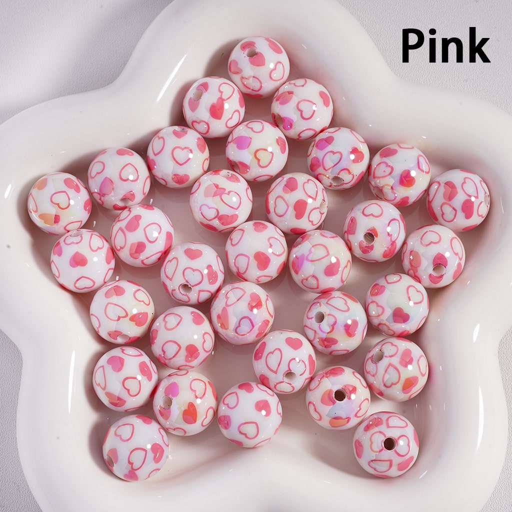 Acrylic Beads UV Coating Valentine's Day Series Mini Multi-Color Hearts, White, 16MM