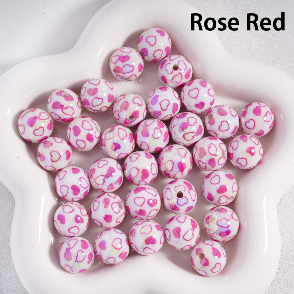 Acrylic Beads UV Coating Valentine's Day Series Mini Multi-Color Hearts, White, 16MM