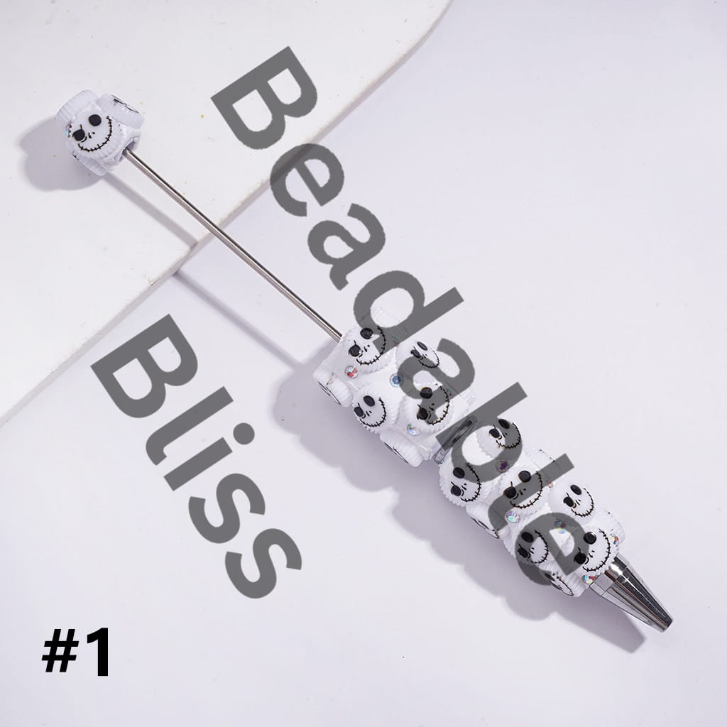 Beadable Clay Pens with Halloween Skeleton Couple Character Series and AB Rhinestones