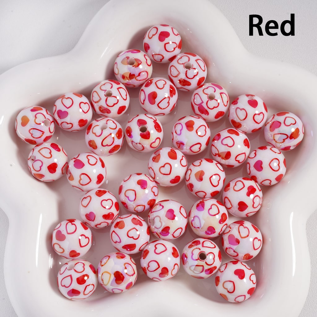 Acrylic Beads UV Coating Valentine's Day Series Mini Multi-Color Hearts, White, 16MM