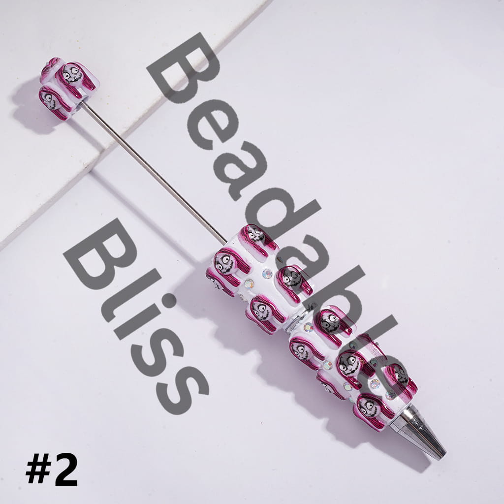 Beadable Clay Pens with Halloween Skeleton Couple Character Series and AB Rhinestones