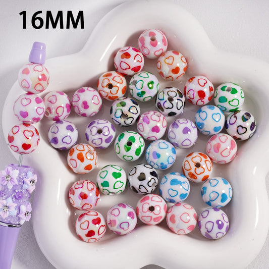 Acrylic Beads UV Coating Valentine's Day Series Mini Multi-Color Hearts, White, 16MM
