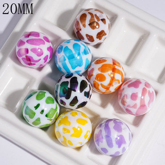 20MM - UV Coating Cow Spots Pattern Acrylic Beads for Bracelets, Assorted Colors, Random Mix