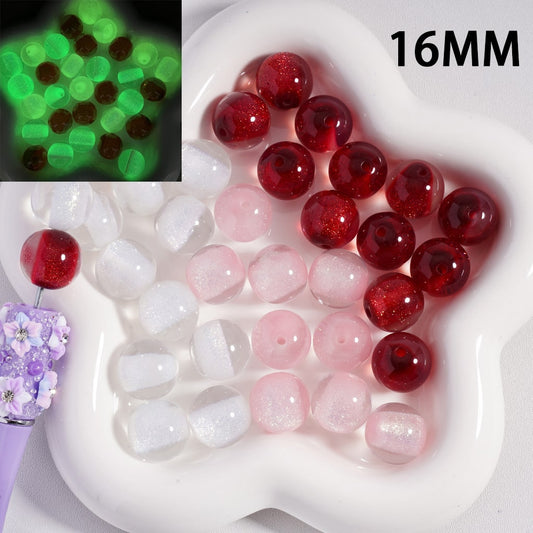 Acrylic Beads Luminous Valentine's Day Series Glitter Sugar Core Inside, 16MM (Single Color is available for 200pcs(Whole Bag) Only)