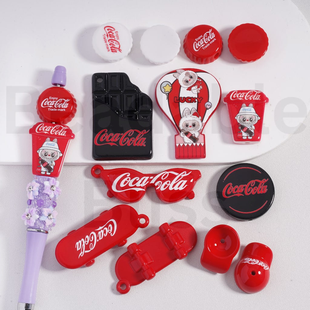 Acrylic Beads & Pendants Cute L-B-B & Coc Col Series Caps Bottle Lid Glasses Skateboard Chocolate Coffee Cup, Random Mix