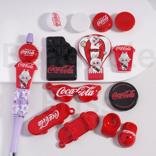 Acrylic Beads & Pendants Cute L-B-B & Coc Col Series Caps Bottle Lid Glasses Skateboard Chocolate Coffee Cup, Random Mix