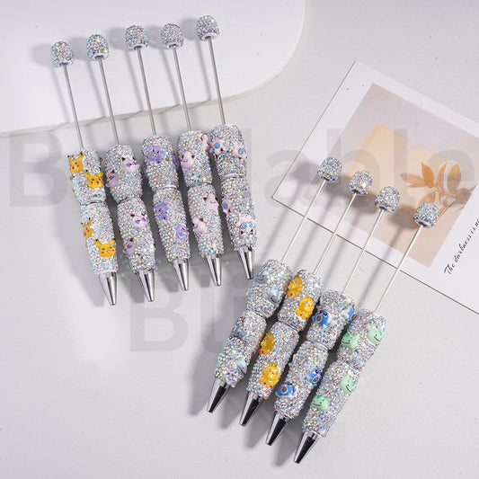 Beadable Clay Pens with AB Rhinestones Pokemo Series Pikach Genga Psyduc Poliwa Clefair Jigglypuf